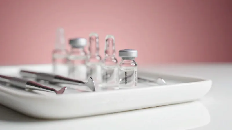 Unlabelled treatment vials and instruments on a clean tray
